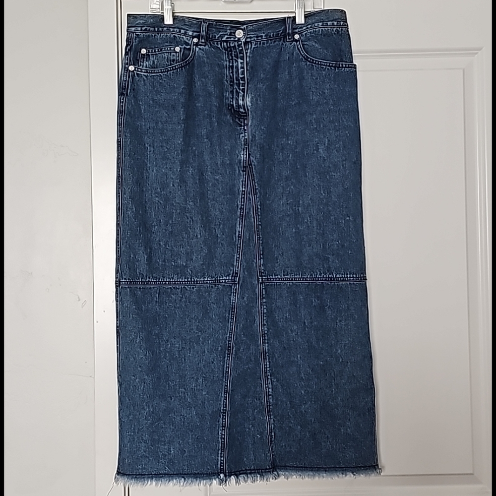 Black Labeled LAUREN Jeans Co Vintage Maxi Frayed Denim Skirt